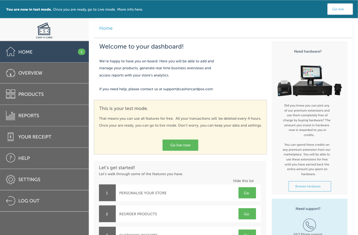 CashOrCard responsive dashboard